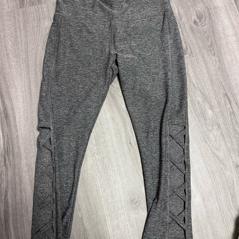 Gray Leggings with Crisscross Detail